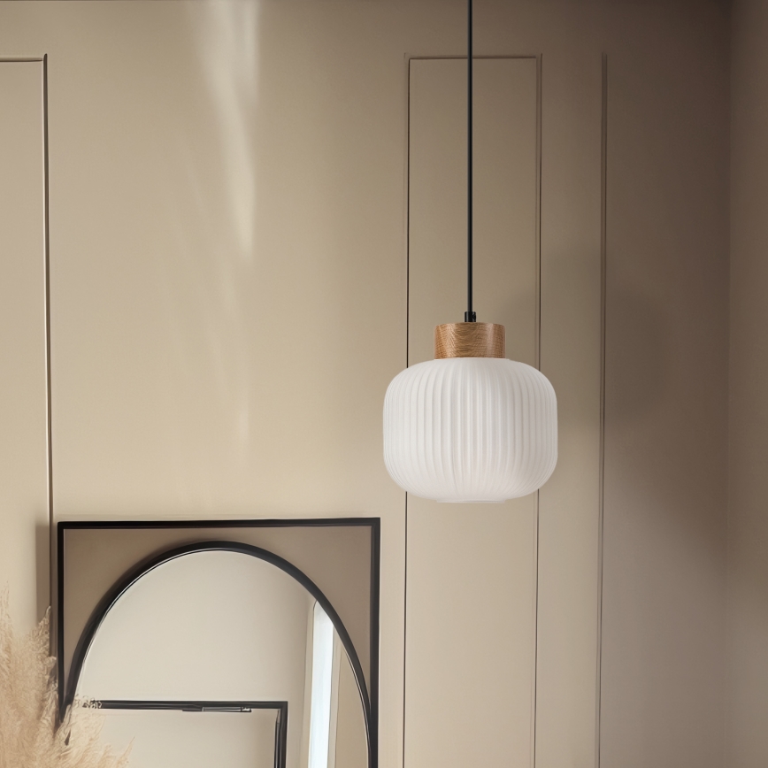 Hanglamp aan een koord HARMONY 1xE27/15W/230V diameter 20 cm wit/eiken