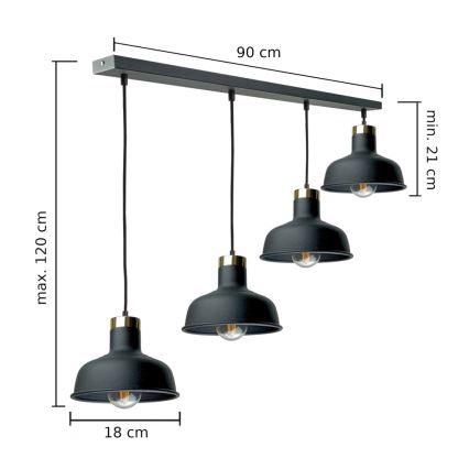 Hanglamp aan een koord HEBE 4xE27/60W/230V zwart