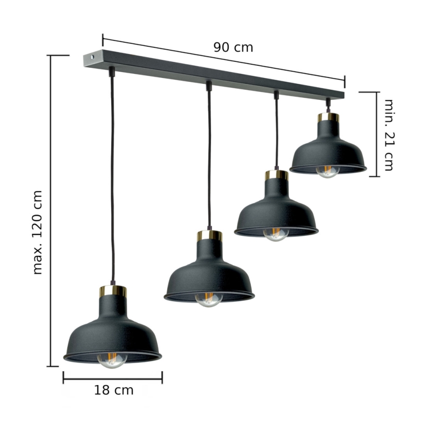 Hanglamp aan een koord HEBE 4xE27/60W/230V zwart