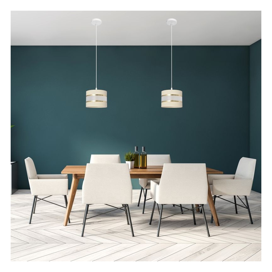 Hanglamp aan een koord HELEN 1xE27/15W/230V diameter 20 cm crème/gouden