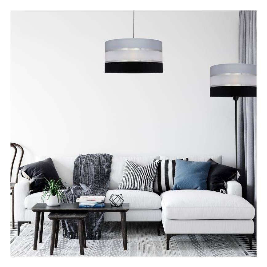 Hanglamp aan een koord HELEN 1xE27/15W/230V diameter 40 cm zwart/grijs/zilver