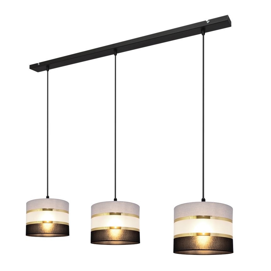 Hanglamp aan een koord HELEN 3xE27/15W/230V zwart/grijs/gouden