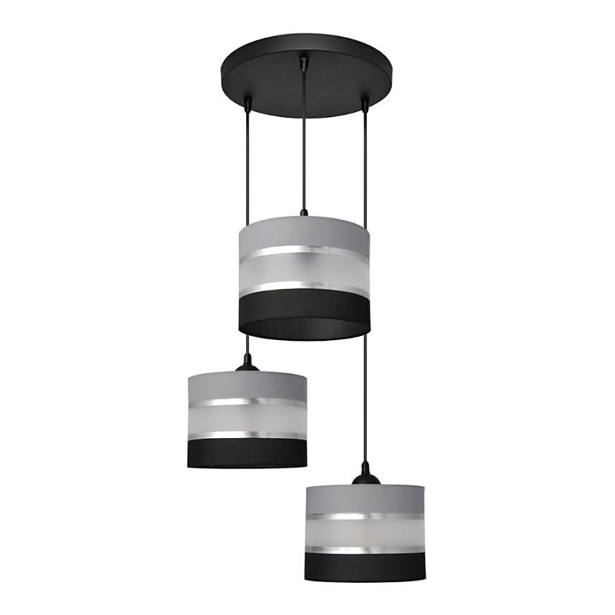 Hanglamp aan een koord HELEN 3xE27/15W/230V zwart/grijs/zilver