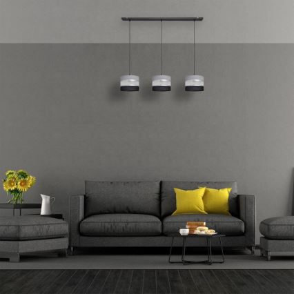 Hanglamp aan een koord HELEN 3xE27/15W/230V zwart/grijs/zilver