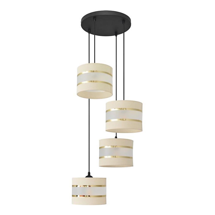 Hanglamp aan een koord HELEN 4xE27/15W/230V crème/zwart/gouden