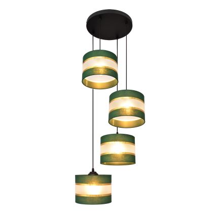 Hanglamp aan een koord HELEN 4xE27/15W/230V groen/goud