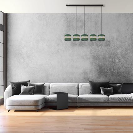 Hanglamp aan een koord HELEN 5xE27/15W/230V groen/goud