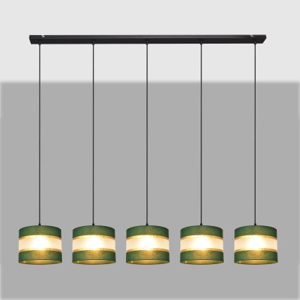 Hanglamp aan een koord HELEN 5xE27/15W/230V groen/goud