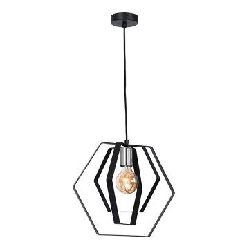 Hanglamp aan een koord HEXAGON 1xE27/60W/230V zwart/glanzend chroom
