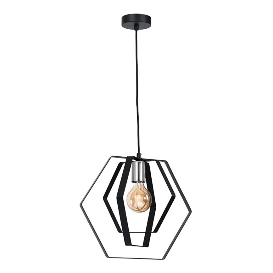 Hanglamp aan een koord HEXAGON 1xE27/60W/230V zwart/glanzend chroom