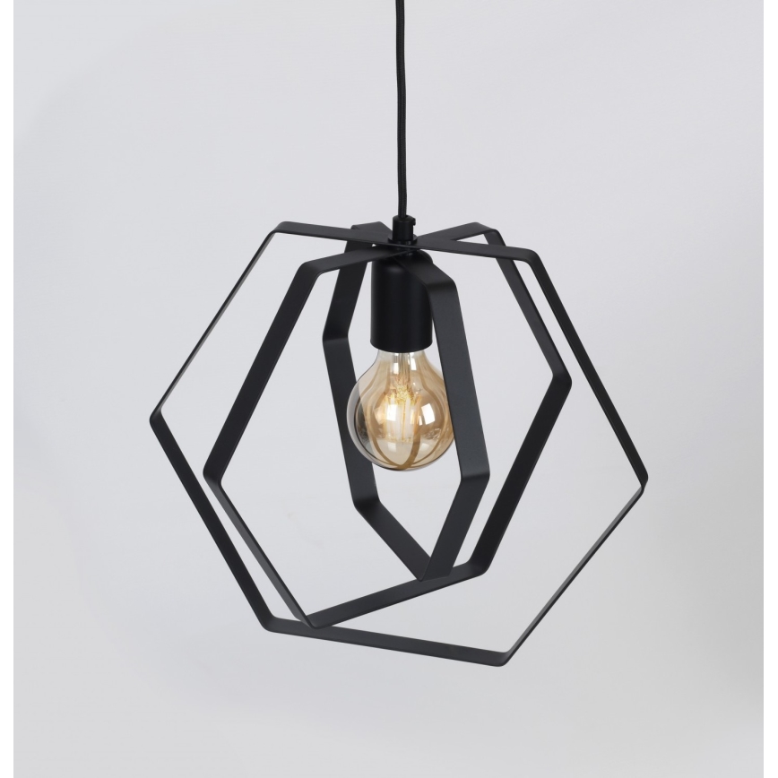 Hanglamp aan een koord HEXAGON 3xE27/60W/230V zwart