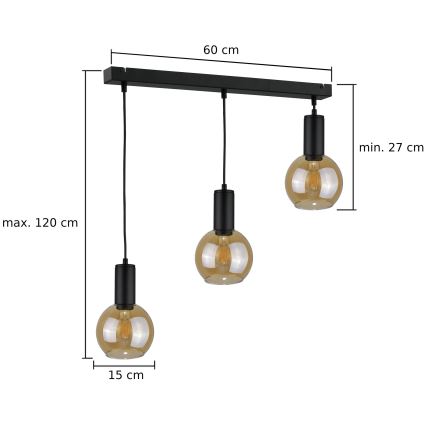 Hanglamp aan een koord JANTAR BLACK 3xE27/60W/230V