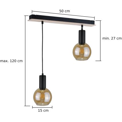 Hanglamp aan een koord JANTAR WOOD 2xE27/60W/230V