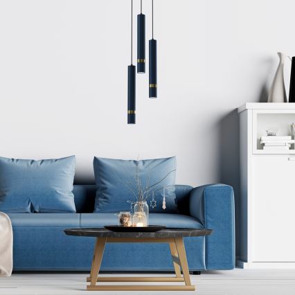 Hanglamp aan een koord JOKER 3xGU10/8W/230V blauw/goud