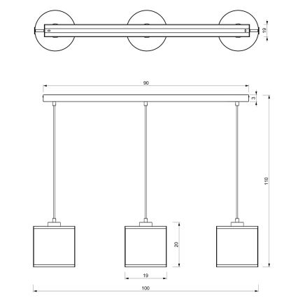 Hanglamp aan een koord KAGA 3xE27/60W/230V zwart/gouden