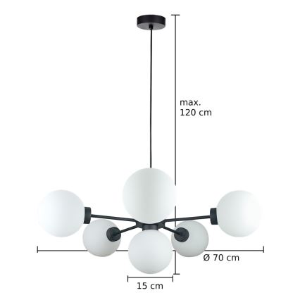 Hanglamp aan een koord KALIOPE 6xE14/50W/230V zwart/wit