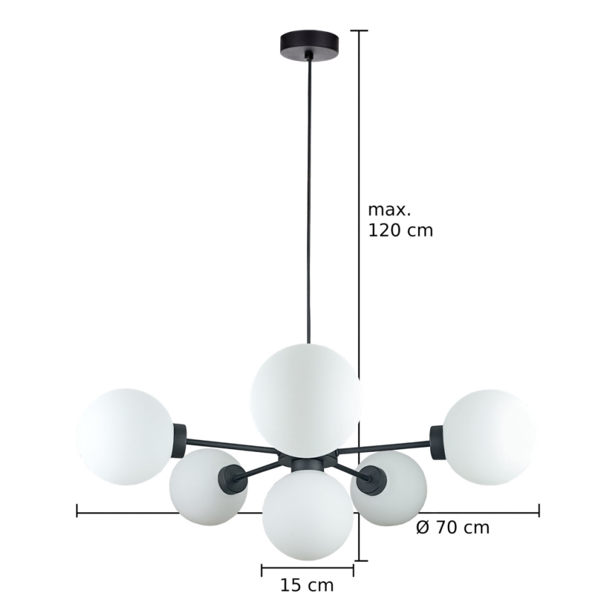 Hanglamp aan een koord KALIOPE 6xE14/50W/230V zwart/wit