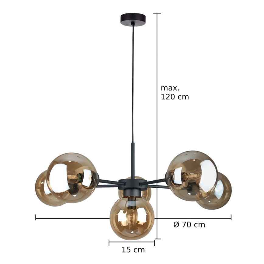 Hanglamp aan een koord KALIOPE II 6xE14/50W/230V zwart/gerookt beige