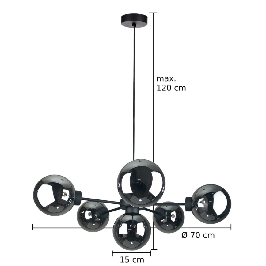 Hanglamp aan een koord KALIOPE II 6xE14/50W/230V zwart/gerookt zwart
