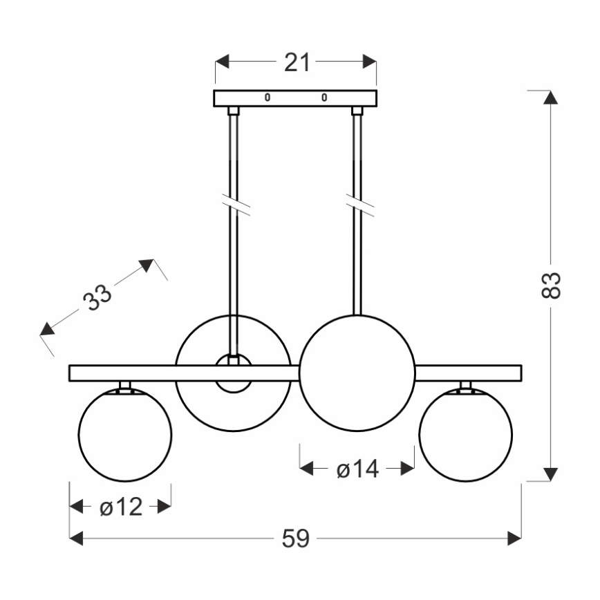 Hanglamp aan een koord KAMA 4xG9/28W/230V zwart/gerookt zwart