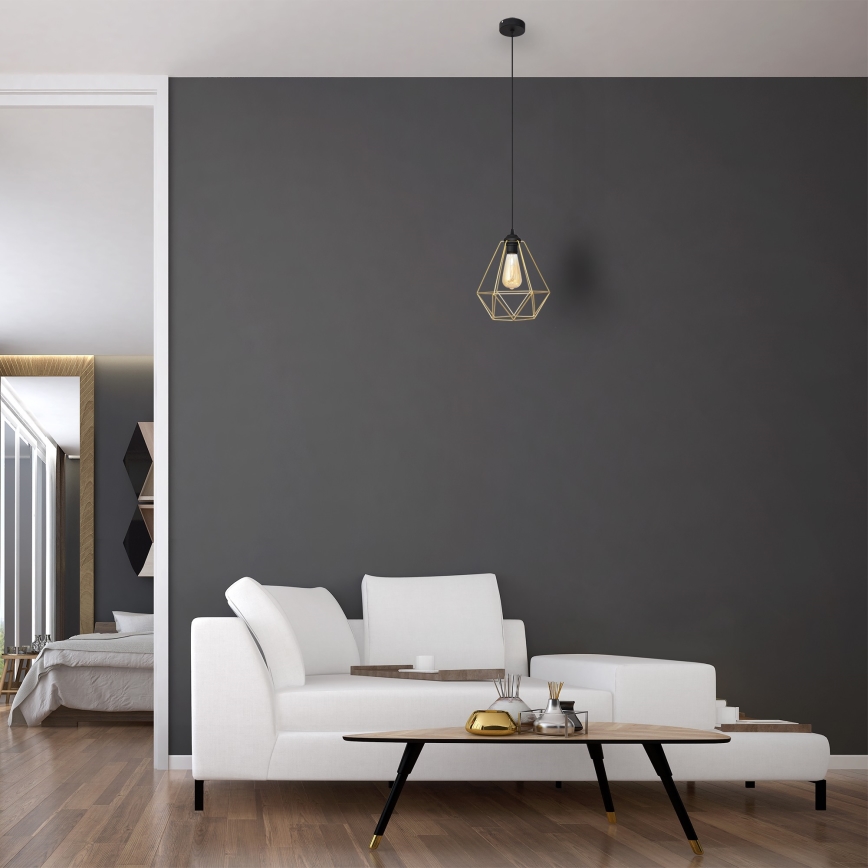 Hanglamp aan een koord KARO 1xE27/15W/230V goud/zwart