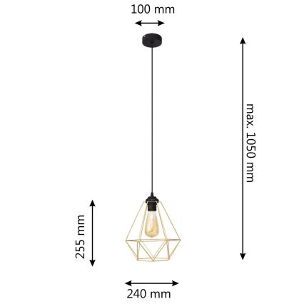 Hanglamp aan een koord KARO 1xE27/15W/230V goud/zwart