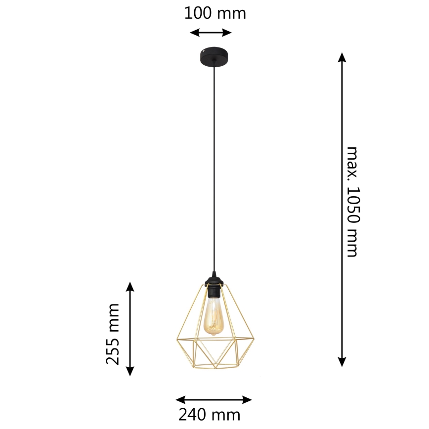 Hanglamp aan een koord KARO 1xE27/15W/230V goud/zwart