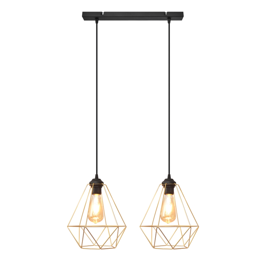 Hanglamp aan een koord KARO 2xE27/15W/230V goud/zwart