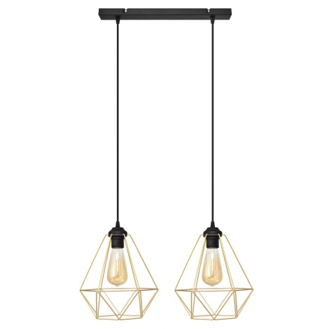 Hanglamp aan een koord KARO 2xE27/60W/230V goud/zwart