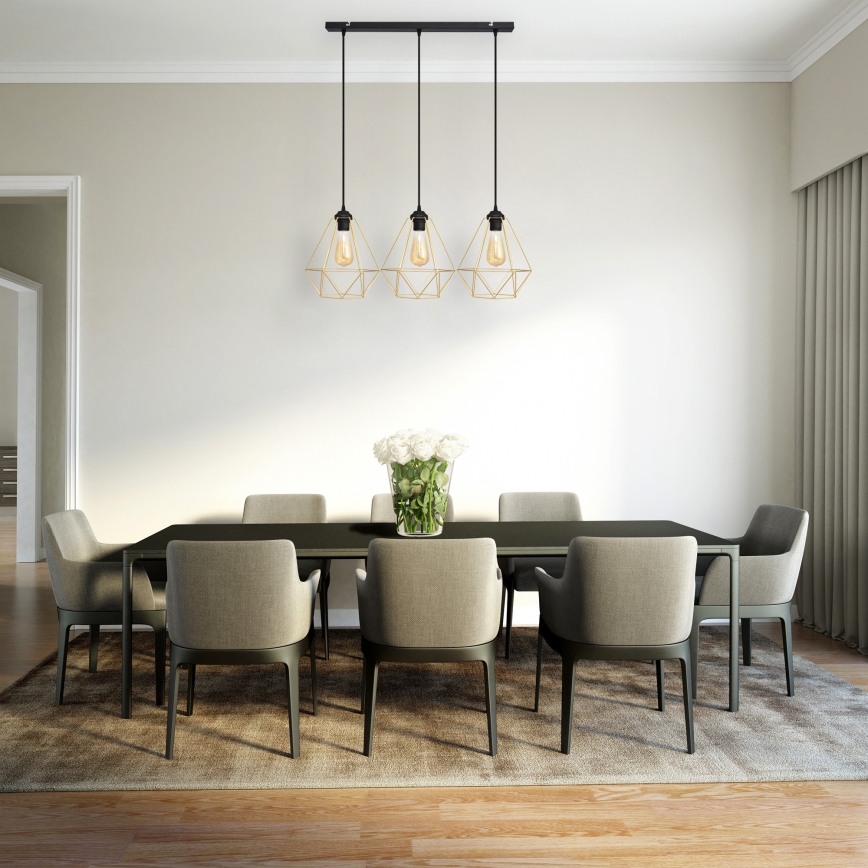 Hanglamp aan een koord KARO 3xE27/15W/230V goud/zwart