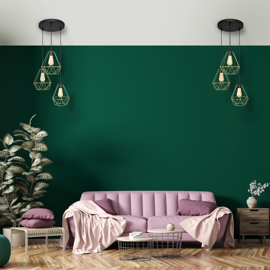 Hanglamp aan een koord KARO 3xE27/15W/230V goud/zwart