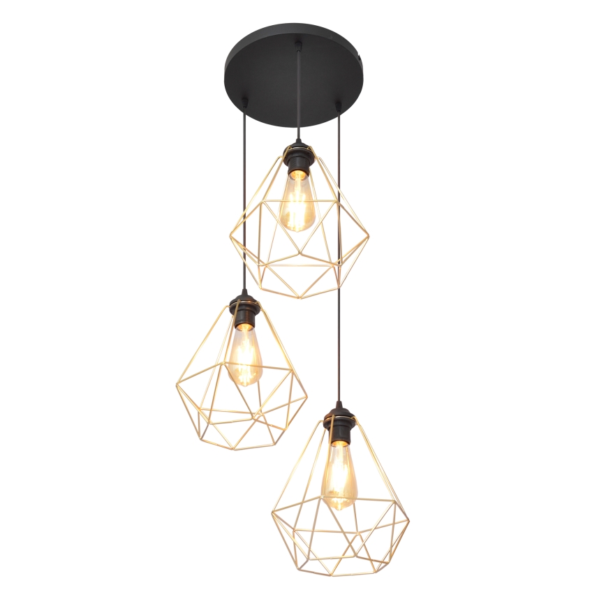 Hanglamp aan een koord KARO 3xE27/15W/230V goud/zwart