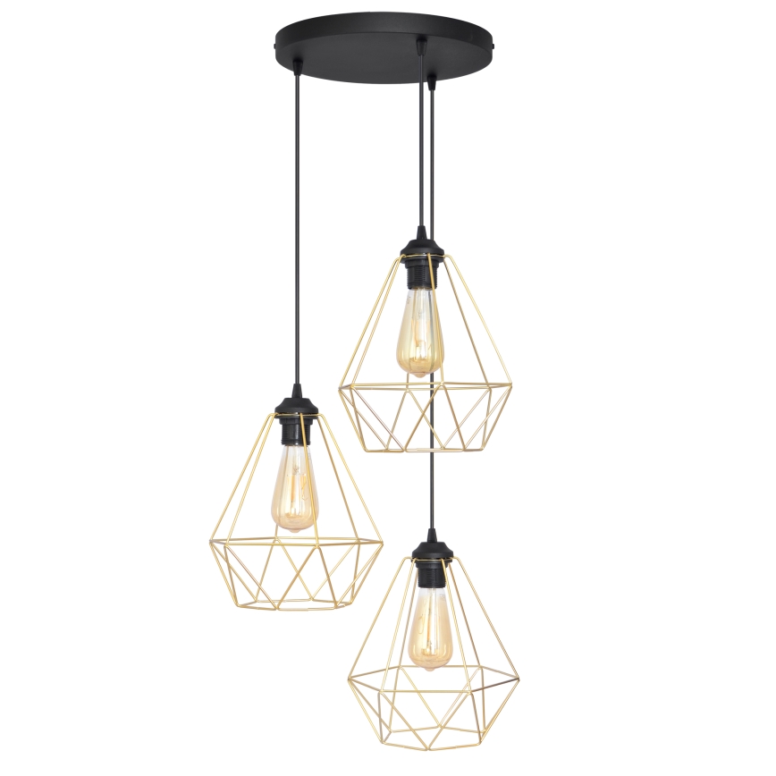 Hanglamp aan een koord KARO 3xE27/15W/230V goud/zwart
