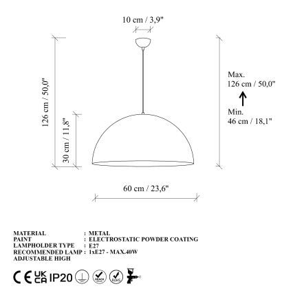 Hanglamp aan een koord KURE 1xE27/40W/230V goud