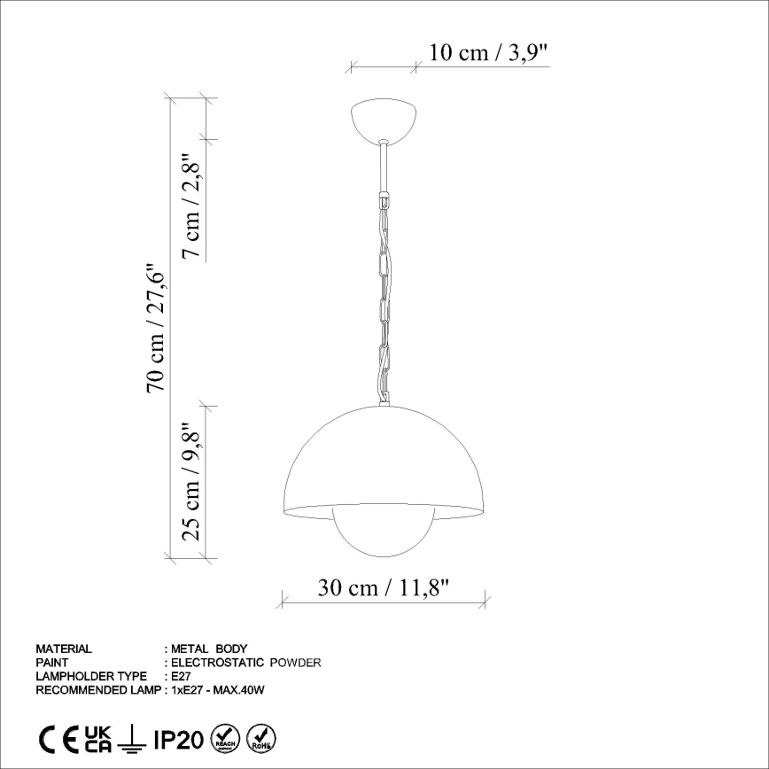 Hanglamp aan een koord KURE 1xE27/40W/230V oranje