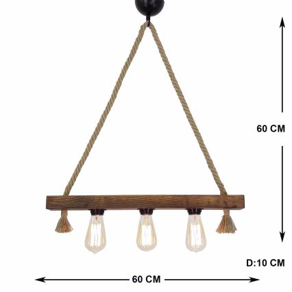 Hanglamp aan een koord KUTUK 3xE27/40W/230V