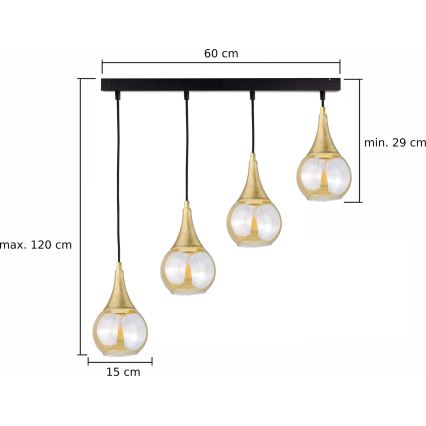Hanglamp aan een koord LACRIMA HONEY 4xE27/60W/230V