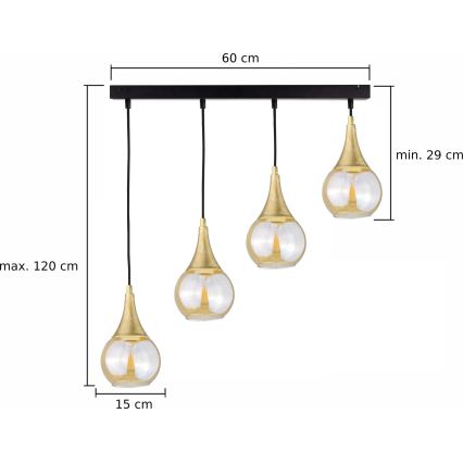 Hanglamp aan een koord LACRIMA HONEY 4xE27/60W/230V