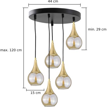 Hanglamp aan een koord LACRIMA HONEY 5xE27/60W/230V diameter 45 cm