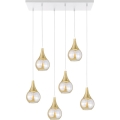 Hanglamp aan een koord LACRIMA HONEY 6xE27/60W/230V wit/goud/gerookt beige