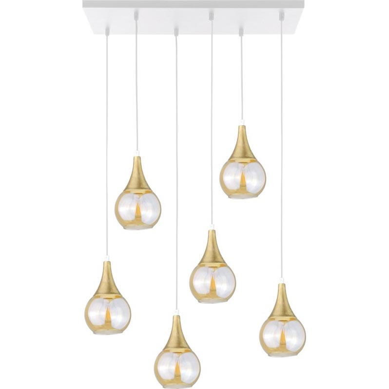Hanglamp aan een koord LACRIMA HONEY 6xE27/60W/230V wit/goud/gerookt beige