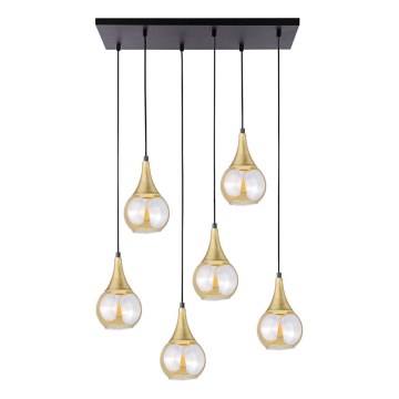 Hanglamp aan een koord LACRIMA HONEY 6xE27/60W/230V zwart/goud/gerookt beige
