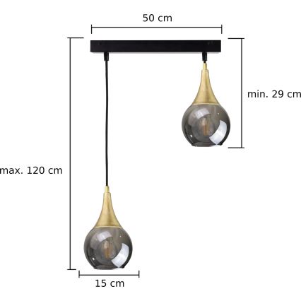 Hanglamp aan een koord LACRIMA SMOKY 2xE27/60W/230V