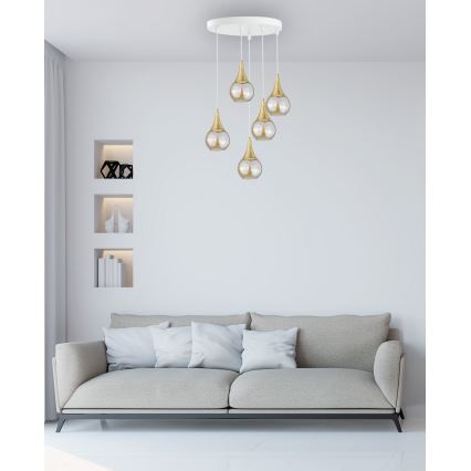 Hanglamp aan een koord LACRIMA WHITE 5xE27/60W/230V diameter 45 cm