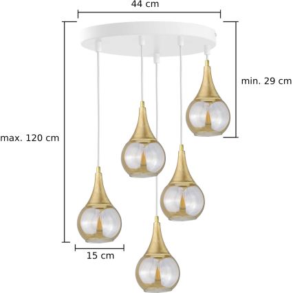 Hanglamp aan een koord LACRIMA WHITE 5xE27/60W/230V diameter 45 cm