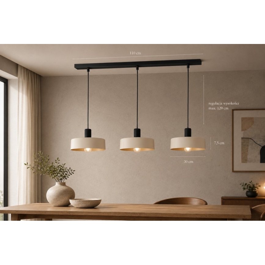 Hanglamp aan een koord LATTE 3xE27/60W/230V beige/zwart