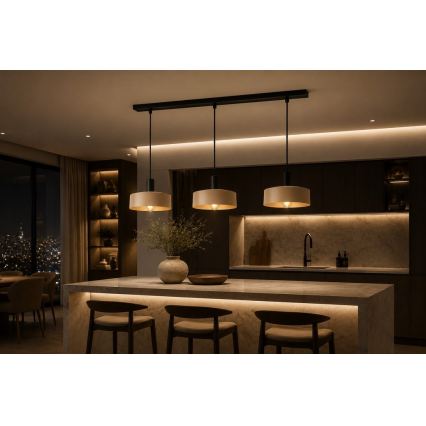 Hanglamp aan een koord LATTE 3xE27/60W/230V beige/zwart
