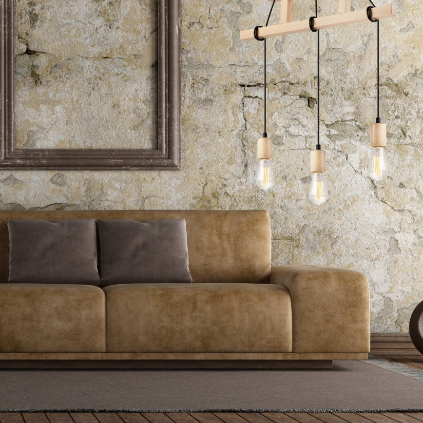 Hanglamp aan een koord LEON 3xE27/60W/230V beuken - FSC gecertificeerd