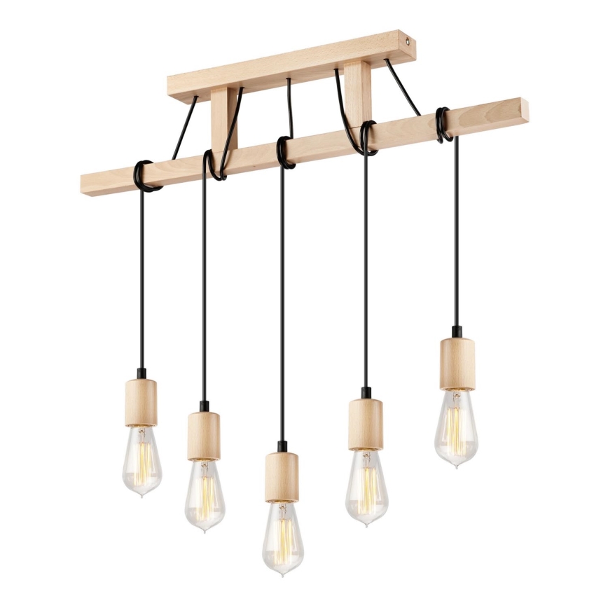 Hanglamp aan een koord LEON 5xE27/60W/230V beuken