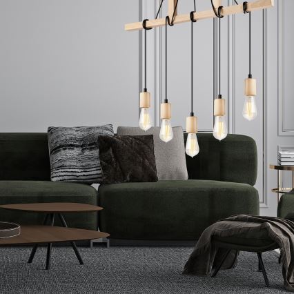 Hanglamp aan een koord LEON 5xE27/60W/230V beuken